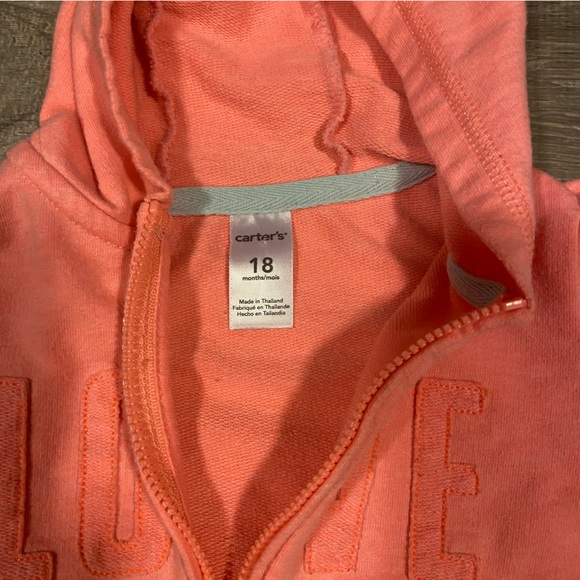 Carters LOVE coral hooded zipper shirt sleeve sweatshirt size 18M EUC - Picture 3 of 3